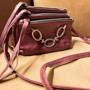 Susan Farber Dark Red Leather Mini Crossbody Handbag